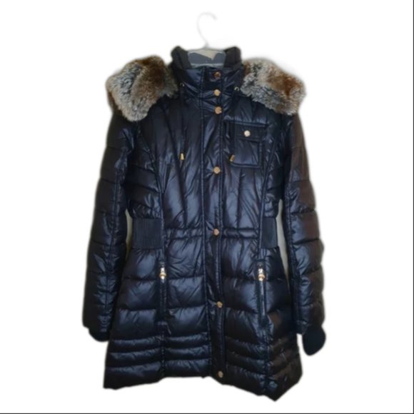 Laundry by Design Jackets & Blazers - Laundry By Design Quilted Puffer Jacket Faux Fur Hood, Rib Knit, Women's Medium